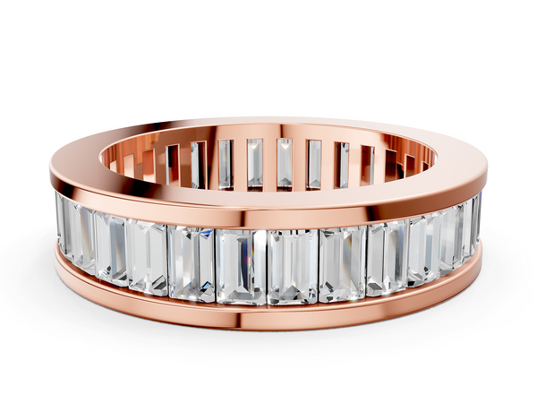 Rose gold baguette cut diamond eternity band with channel set
