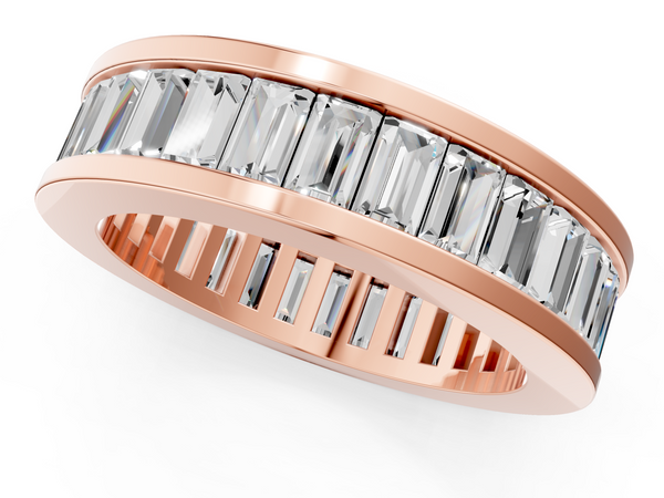Rose gold baguette cut diamond eternity band with channel set