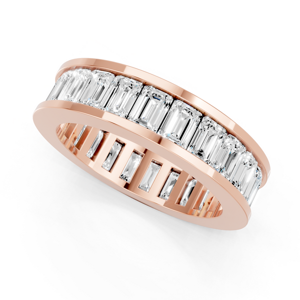 Rose gold emerald cut diamond eternity band with channel set