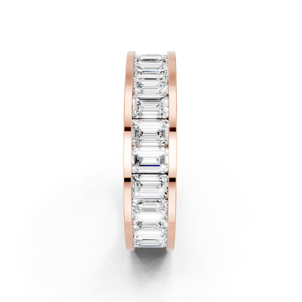 Rose gold emerald cut diamond eternity band with channel set