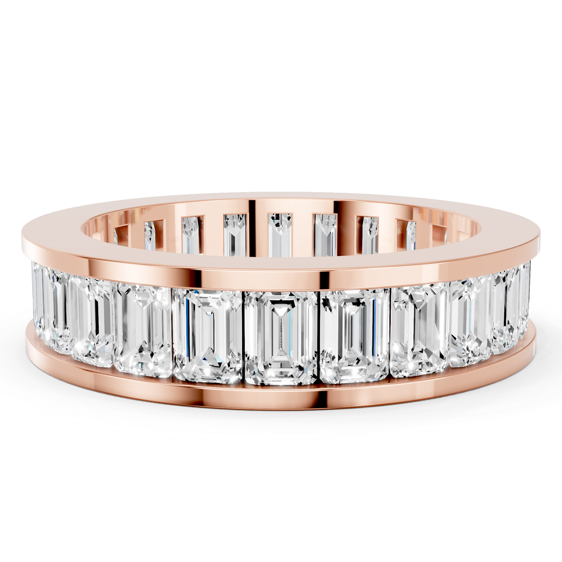 Rose gold emerald cut diamond eternity band with channel set_8