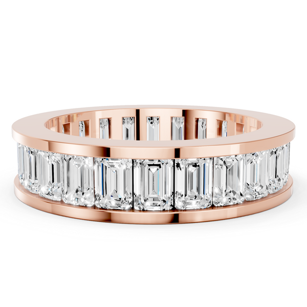 Rose gold emerald cut diamond eternity band with channel set