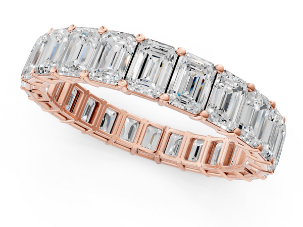 18K Rose Gold emerald  eternity band with shared prong setting