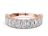 Rose gold emerald cut diamond half eternity band with shared prong setting_17
