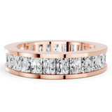 Rose gold radiant cut diamond eternity band with channel set