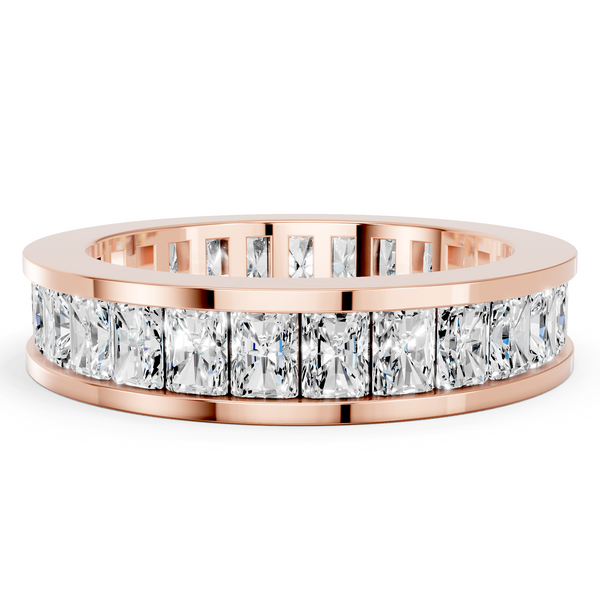 Rose gold radiant cut diamond eternity band with channel set