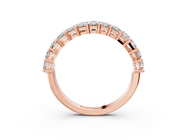 Rose gold radiant cut diamond half eternity band with shared prong setting