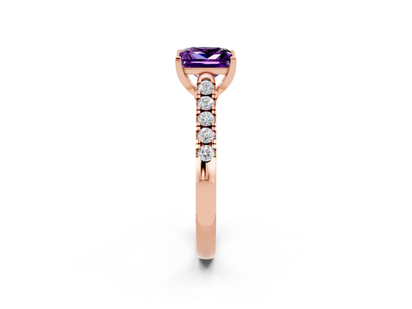 Rose gold Princess Cut Amethyst Pavé Band Solitaire Ring with Prong Setting