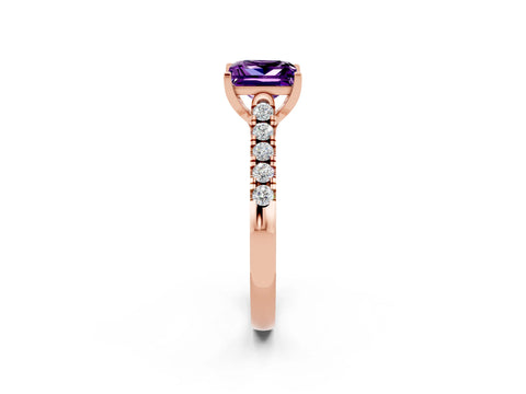 Rose gold {shape_name} Amethyst Solitaire Ring with Pavé Band and Four-Prong Setting_2
