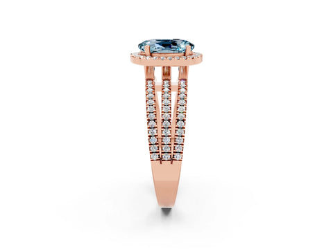 Rose gold {shape_name} Aquamarine Halo Engagement Ring with Split Shank and Four-Prong Setting_2