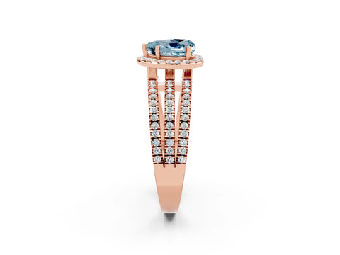 Rose gold {shape_name} Aquamarine Halo Engagement Ring with Split Shank and Four-Prong Setting_2