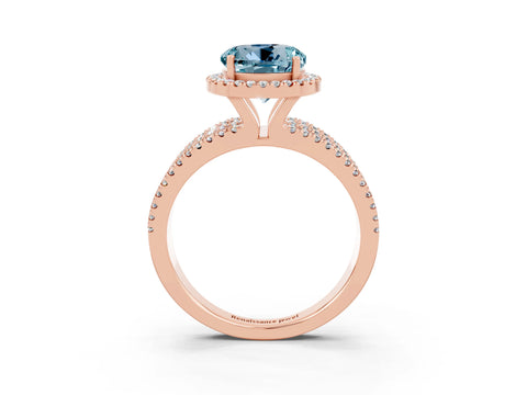 Rose gold {shape_name} Aquamarine Halo Engagement Ring with Split Shank and Four-Prong Setting_3