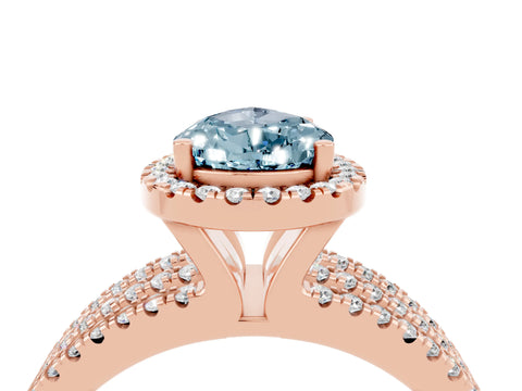Rose gold {shape_name} Aquamarine Halo Engagement Ring with Split Shank and Four-Prong Setting_4