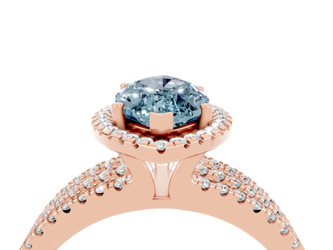 Rose gold {shape_name} Aquamarine Halo Engagement Ring with Split Shank and Four-Prong Setting_4