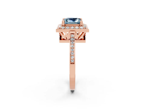 Rose gold {shape_name} Aquamarine Halo Ring with Split Shank and Four-Prong Setting_2