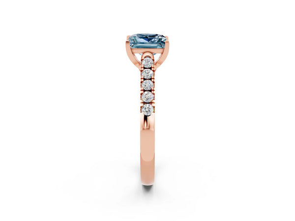 Rose gold Princess Cut Aquamarine Pavé Band Solitaire Ring with Prong Setting