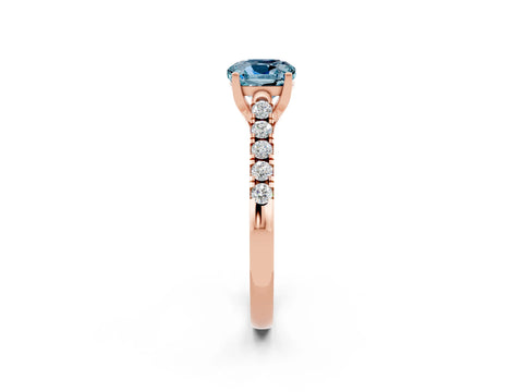 Rose gold {shape_name} Aquamarine Solitaire Ring with Pavé Band and Four-Prong Setting_2