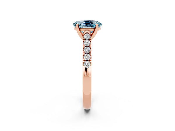 Rose gold Oval Cut Aquamarine Pavé Band Solitaire Ring with Prong Setting