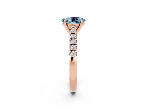 Rose gold {shape_name} Aquamarine Solitaire Ring with Pavé Band and Four-Prong Setting_2