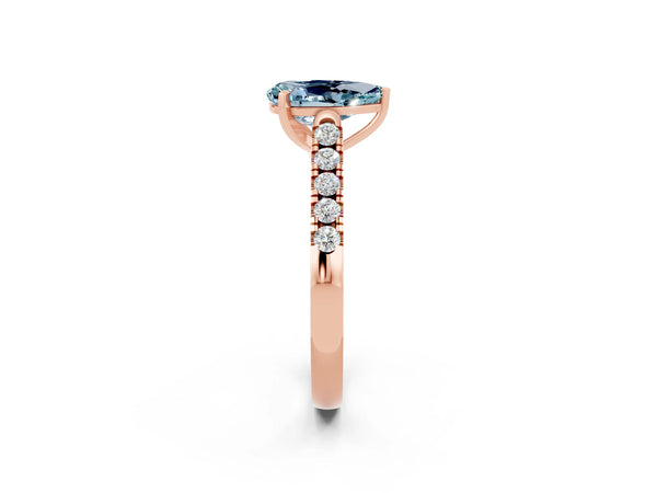 Rose gold Pear Cut Aquamarine Pavé Band Solitaire Ring with Prong Setting