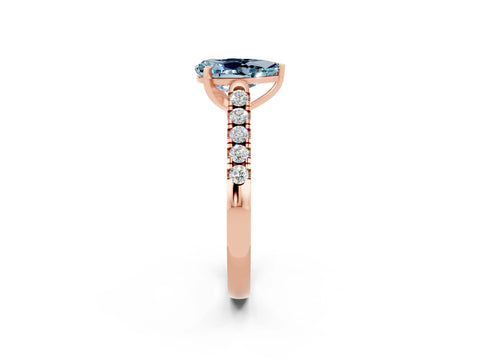 Rose gold {shape_name} Aquamarine Solitaire Ring with Pavé Band and Four-Prong Setting_2