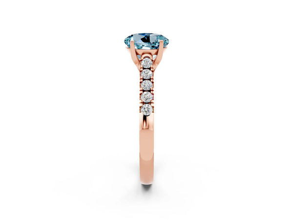 Rose gold Round Cut Aquamarine Pavé Band Solitaire Ring with Prong Setting