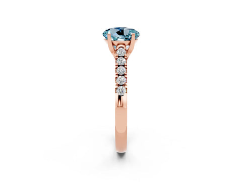 Rose gold {shape_name} Aquamarine Solitaire Ring with Pavé Band and Four-Prong Setting_2