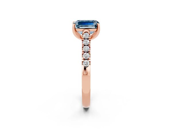 Rose gold Emerald Cut Aquamarine Pavé Band Solitaire Ring with Prong Setting