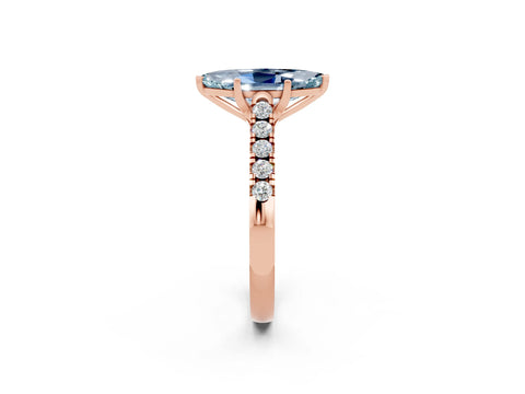 Rose gold {shape_name} Aquamarine Solitaire Ring with Pavé Band and Four-Prong Setting_2