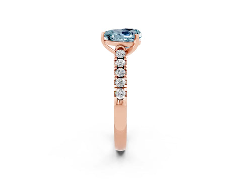 Rose gold {shape_name} Aquamarine Solitaire Ring with Pavé Band and Four-Prong Setting_2