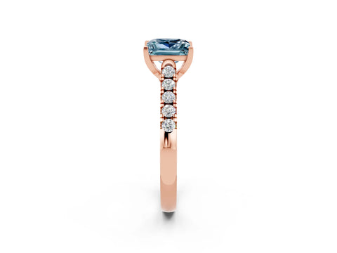 Rose gold {shape_name} Aquamarine Solitaire Ring with Pavé Band and Four-Prong Setting_2