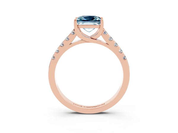 Rose gold Princess Cut Aquamarine Pavé Band Solitaire Ring with Prong Setting