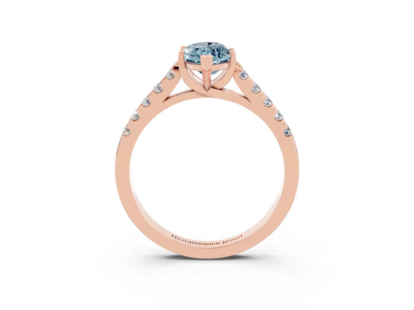 Rose gold Marquise Cut Aquamarine Pavé Band Solitaire Ring with Prong Setting
