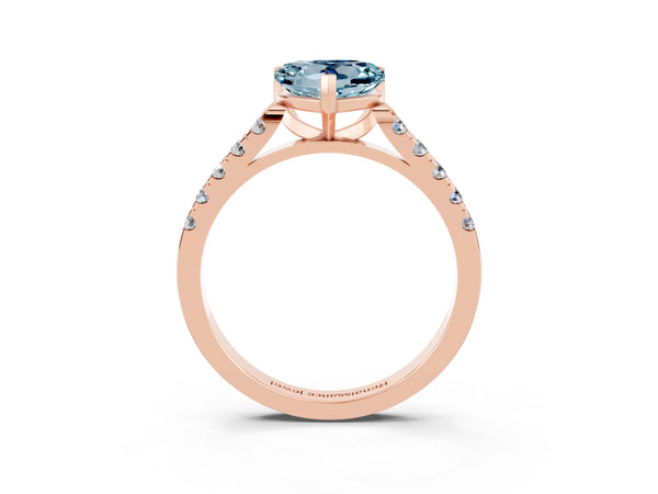 Rose gold Heart Cut Aquamarine Pavé Band Solitaire Ring with Prong Setting