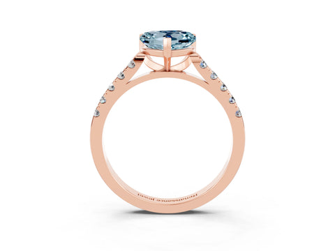 Rose gold {shape_name} Aquamarine Solitaire Ring with Pavé Band and Four-Prong Setting_3