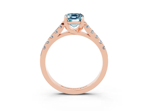 Rose gold {shape_name} Aquamarine Solitaire Ring with Pavé Band and Four-Prong Setting_3