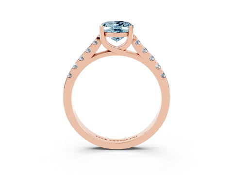 Rose gold {shape_name} Aquamarine Solitaire Ring with Pavé Band and Four-Prong Setting_3