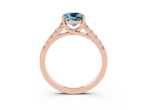 Rose gold {shape_name} Aquamarine Solitaire Ring with Pavé Band and Four-Prong Setting_3