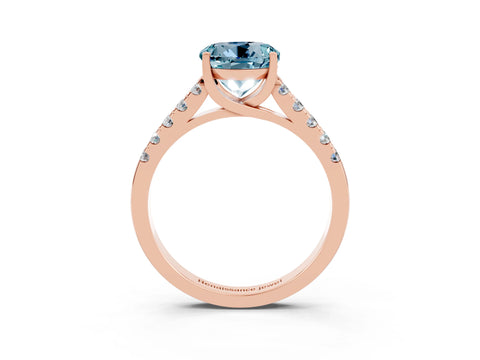 Rose gold {shape_name} Aquamarine Solitaire Ring with Pavé Band and Four-Prong Setting_3