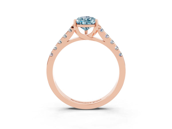 Rose gold Pear Cut Aquamarine Pavé Band Solitaire Ring with Prong Setting