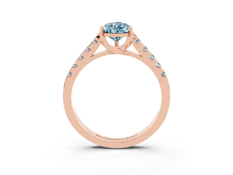 Rose gold {shape_name} Aquamarine Solitaire Ring with Pavé Band and Four-Prong Setting_3