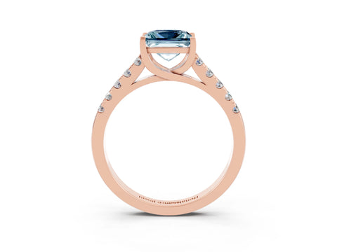 Rose gold {shape_name} Aquamarine Solitaire Ring with Pavé Band and Four-Prong Setting_3