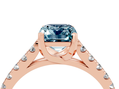 Rose gold {shape_name} Aquamarine Solitaire Ring with Pavé Band and Four-Prong Setting_4