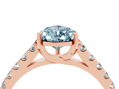 Rose gold {shape_name} Aquamarine Solitaire Ring with Pavé Band and Four-Prong Setting_4