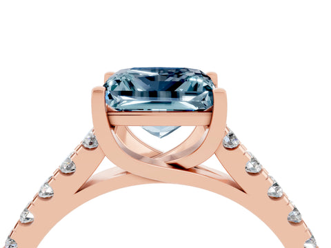 Rose gold {shape_name} Aquamarine Solitaire Ring with Pavé Band and Four-Prong Setting_4