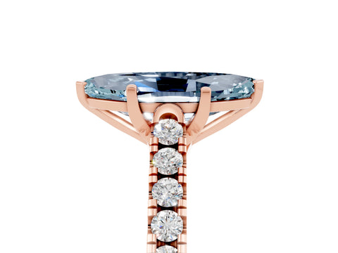 Rose gold {shape_name} Aquamarine Solitaire Ring with Pavé Band and Four-Prong Setting_5