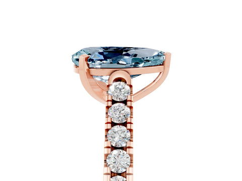 Rose gold {shape_name} Aquamarine Solitaire Ring with Pavé Band and Four-Prong Setting_5