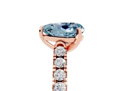 Rose gold {shape_name} Aquamarine Solitaire Ring with Pavé Band and Four-Prong Setting_5