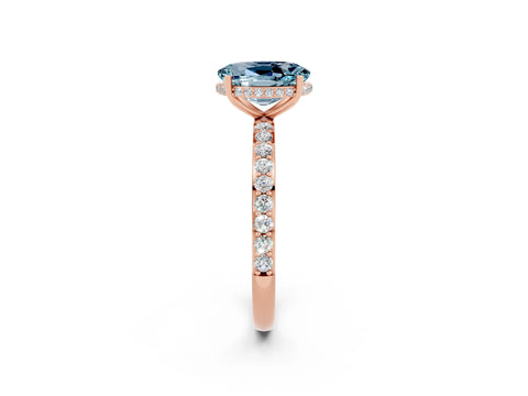 Rose gold {shape_name} Aquamarine Solitaire Ring with Pavé Band and Hidden Halo_2