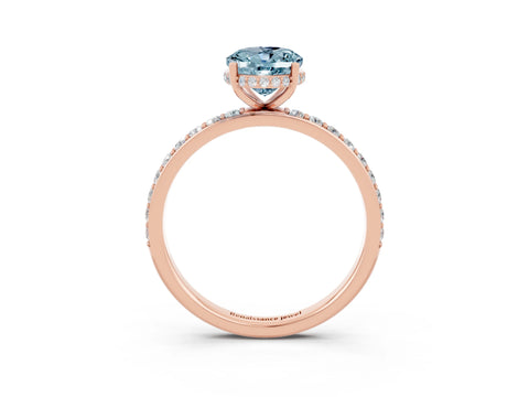 Rose gold {shape_name} Aquamarine Solitaire Ring with Pavé Band and Hidden Halo_3